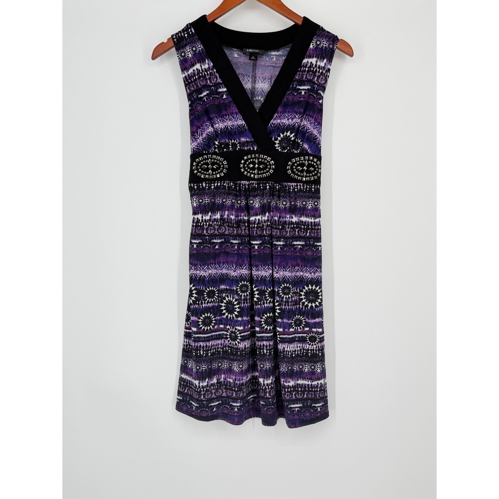 IZ Byer Womens Dress Medium Y2K Boho Festival Tribal‎ Print Studded Summer Aztec